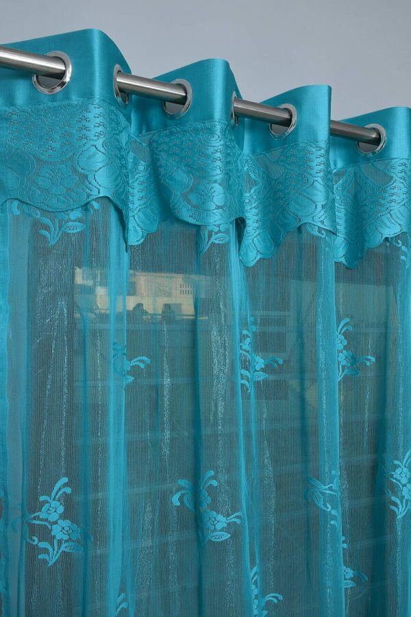 Aqua Chevron Embroidery Curtains: Stylish, Washable Panels for Home & Office