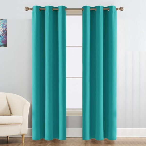 Aqua Faux Silk Blackout Curtains for Doors: Thermal Insulation & Room Darkening