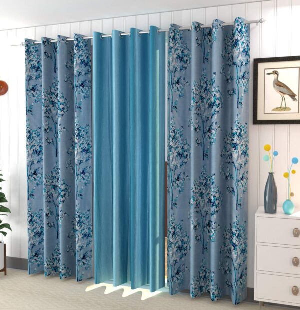 Aqua Polyester Room Darkening Curtains Set for Bedroom and Living Room