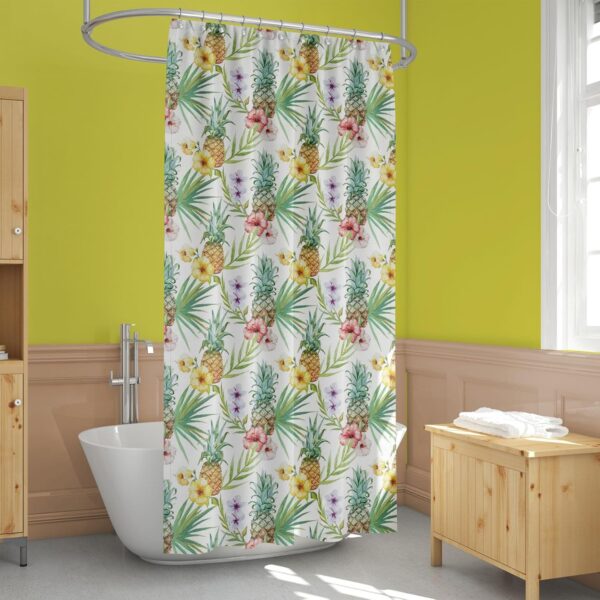 ArtzFolio Pineapples & Hibiscus Shower Curtain: Stylish, Washable, Waterproof Design