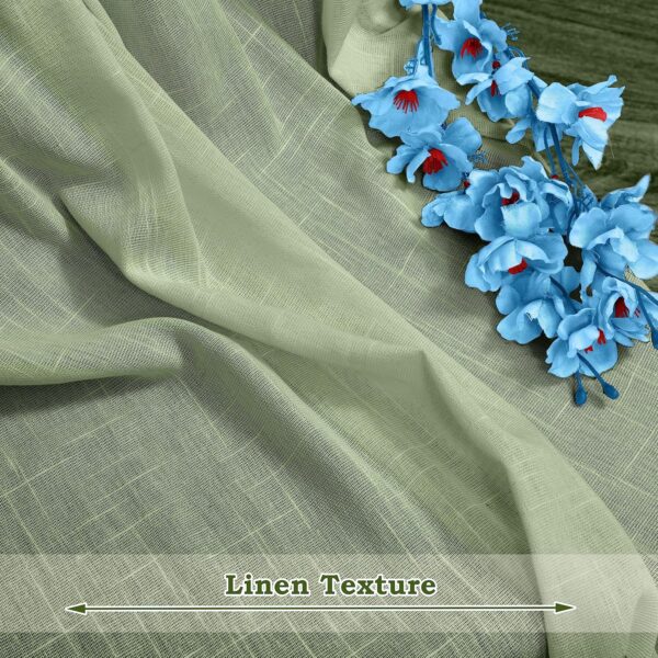 Elegant Cotton Linen Sheer Door Curtains with Steel Eyelet Rings in Avocado Green - Image 3