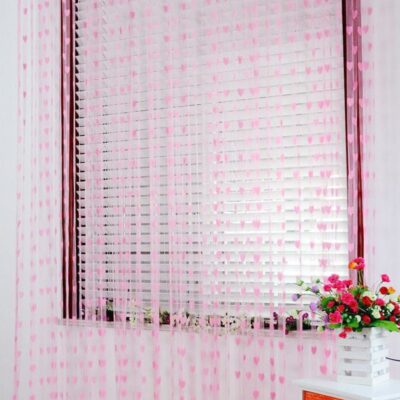 Baby Pink String Net Heart Design Curtain for Door and Window Decor