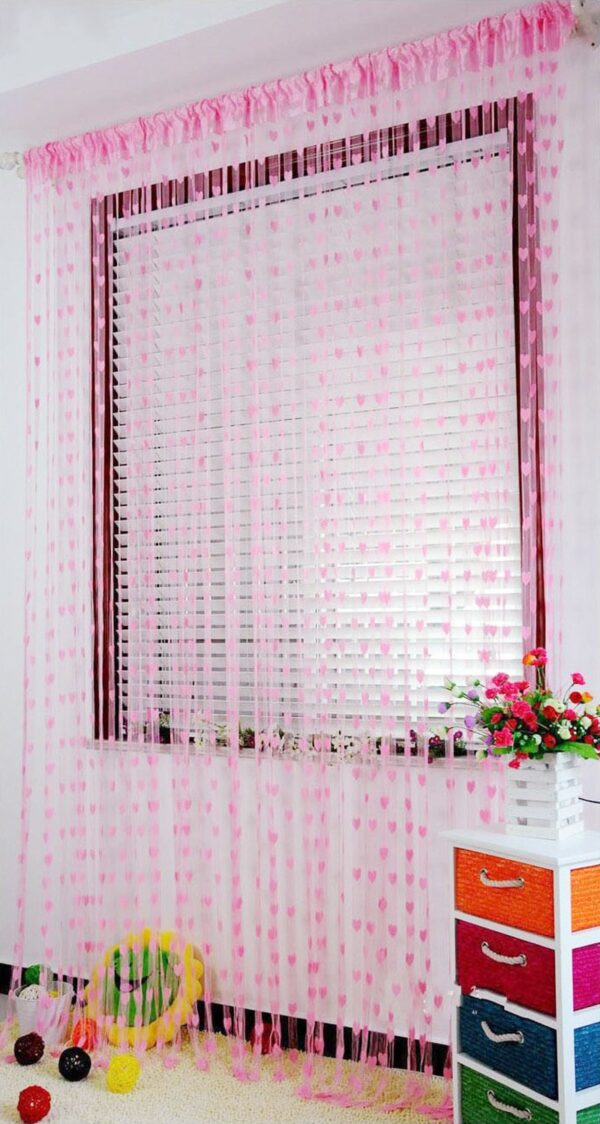 Baby Pink String Net Heart Design Curtain for Door and Window Decor