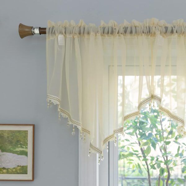 Beaded Sheer Valance Curtains for Farmhouse Living Room and Bedroom Decor