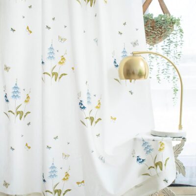 Beautiful Blue Cotton Curtains for Doors: 60-65% Room Darkening, Floral Print