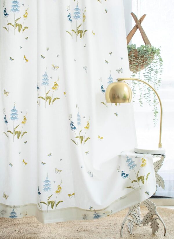 Beautiful Blue Cotton Curtains for Doors: 60-65% Room Darkening, Floral Print