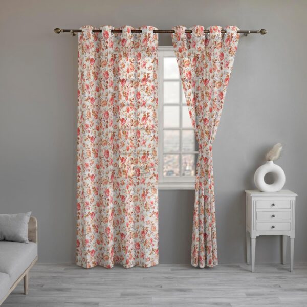 Beautiful Red Rose Tulip Sheer Curtains - Set of 2, 6.5 Feet Long