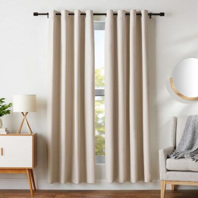 Beige Blackout Curtains Set – 42″x84″, Polyester Grommet Style for Darkening