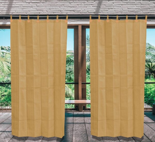 Beige HDPE Outdoor Curtains for Sun Blockage and UV Protection - 2 Pack