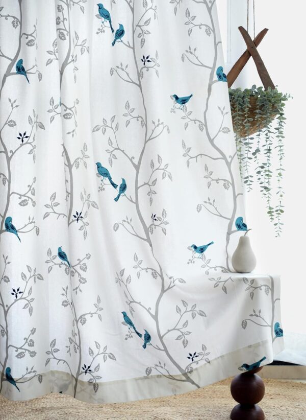 Bird Print Room Darkening Cotton Curtains - Set of 2 for Stylish Windows