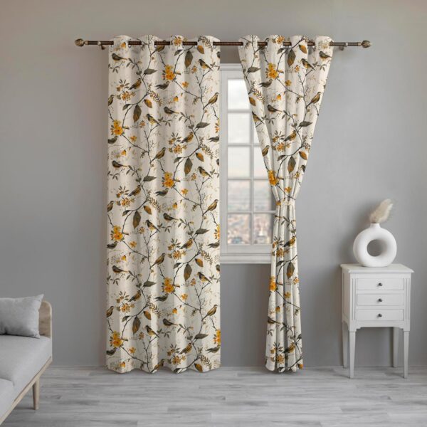 Bird Printed Semi Sheer Curtains for Elegant Living Room Decor - Set of 2