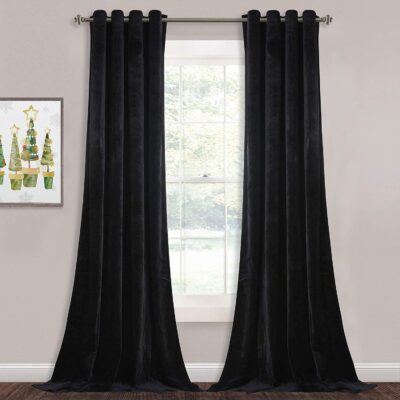 Black Velvet Blackout Curtains for Living Room and Bedroom – 9 Feet