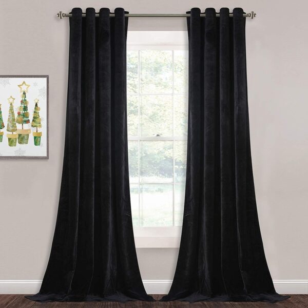 Black Velvet Blackout Curtains for Living Room and Bedroom - 9 Feet