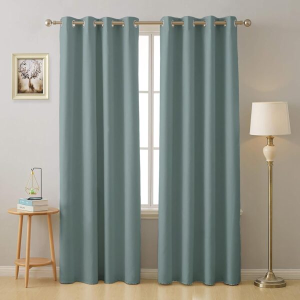 Blackout Door Curtains Set: Stylish 7 Feet Grey Room Darkening Grommet Design