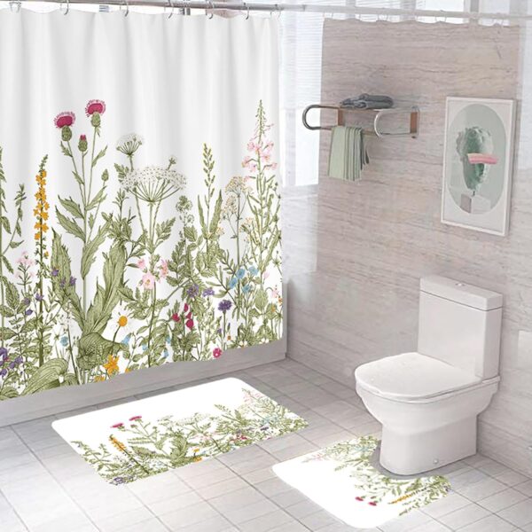 Blooming Flowers Shower Curtain & Anti-Skid Mat Set for Stylish Bathrooms