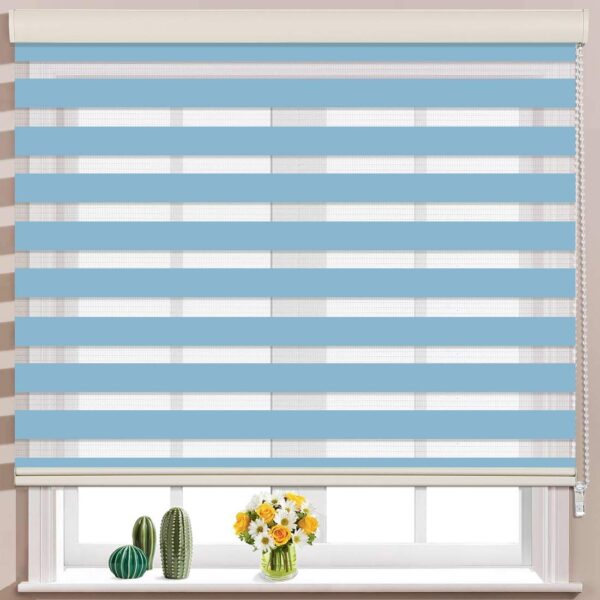 Blue Dual Layer Zebra Roller Blinds for Optimal Light Control and Privacy