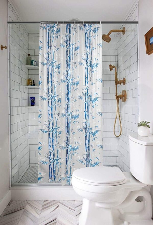 Blue Multi Waterproof Shower Curtain for Bathroom and Room - 7ft Size