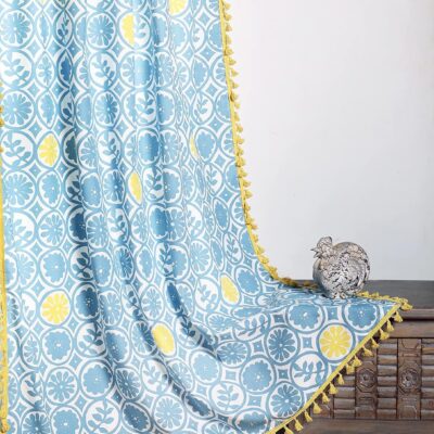 Bohemian Tasseled Geometric Print Cotton Curtains for Cozy Room Darkening