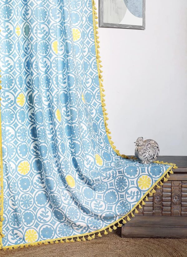 Bohemian Tasseled Geometric Print Cotton Curtains for Cozy Room Darkening