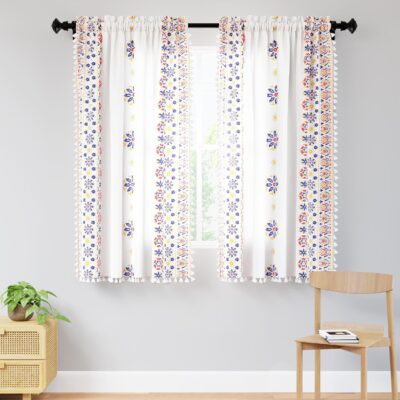 Boho Chic Polyester Curtains with Tassels for Living Room & Bedroom