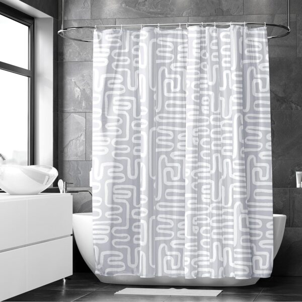 Boho Maze Grey Shower Curtain: Waterproof, Mould Proof, Easy Install & Quick-Dry