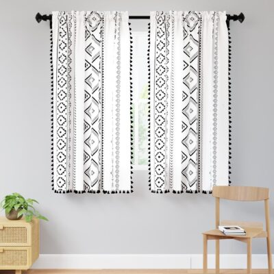 Boho Semi Sheer Curtains with Tassels for Bedroom and Living Room Decor