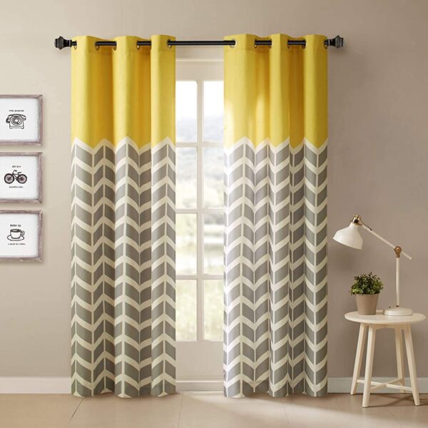 Brighten Your Space with StyleWorth Yellow Polyester Printed Curtains, 4x5 Feet