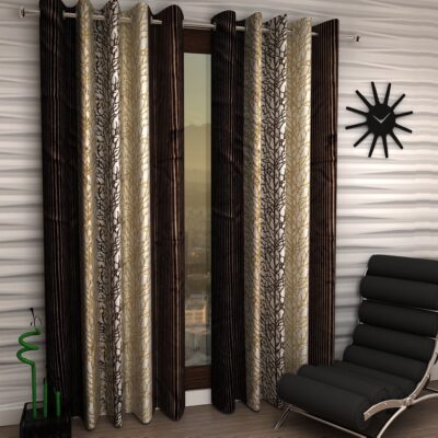 Brown Eyelet Polyester Window Curtain Set – Elegant 2 Piece Design for Home