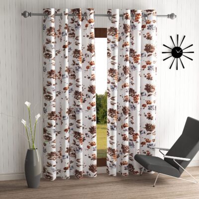 Brown Windflower Eyelet Door Curtains – Stylish 7 Feet Polyester Drapes