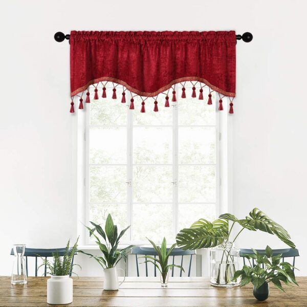 Burgundy Red Chenille Window Curtains for Kitchen and Living Room Decor