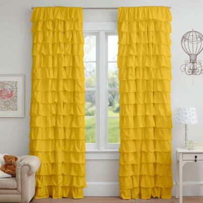 Buy Dekor World 2 Piece Cotton Yellow Ruffle Curtains for Any Room