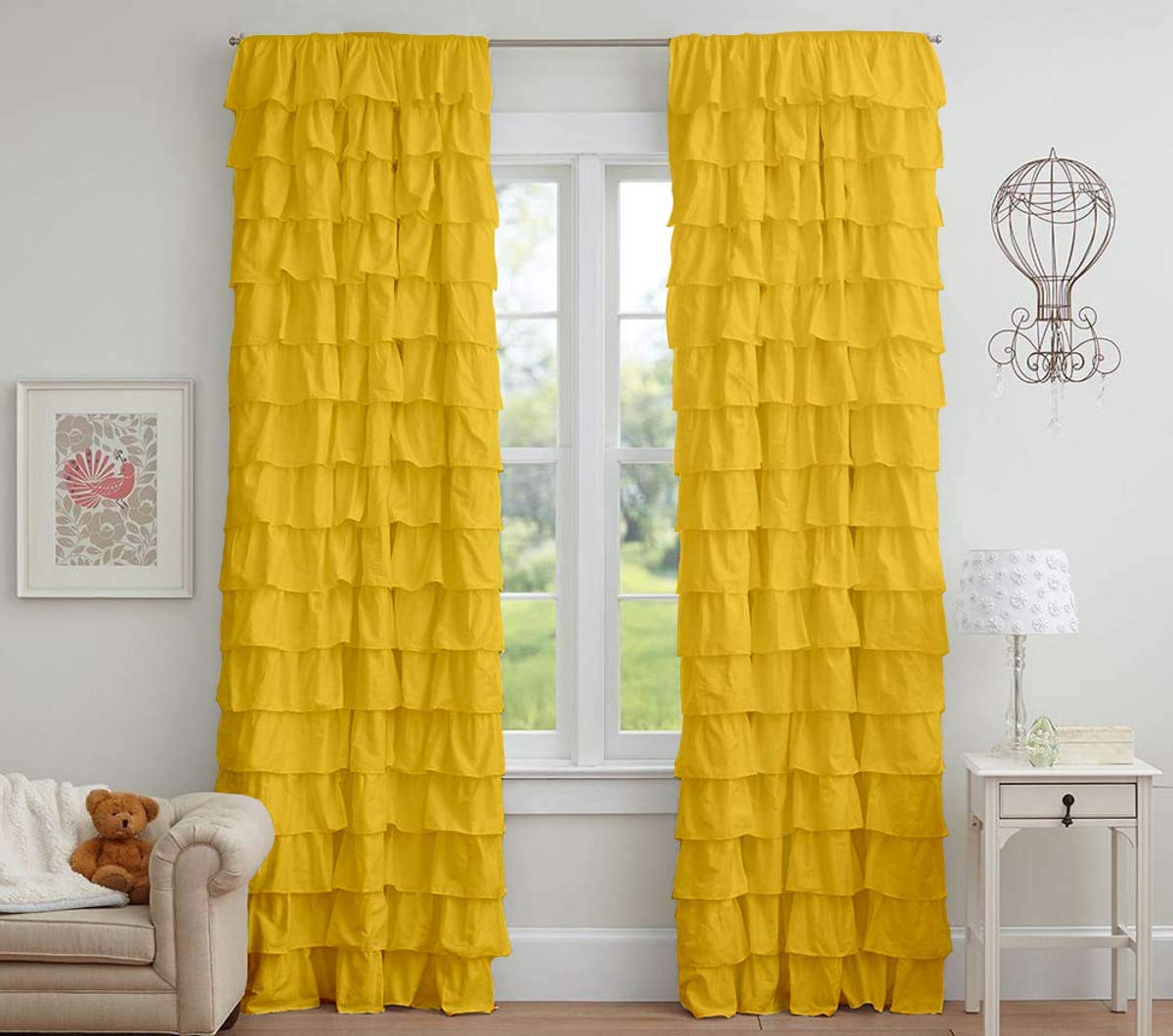 Brighten Your Space with Dekor World’s 2 Piece Yellow Ruffle Curtains