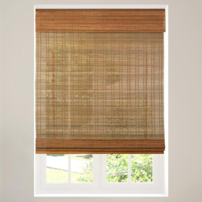 Calyx Interiors Light Filtering Bamboo Roman Shades in Ceylon Light Russet