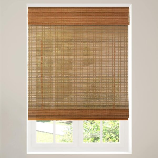 Calyx Interiors Light Filtering Bamboo Roman Shades in Ceylon Light Russet