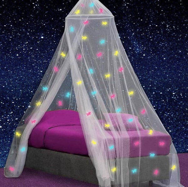 Canopy Bed for Girls with Glow-in-the-Dark Unicorns and Galaxy Lights