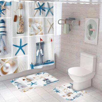 Coastal Calm Shower Curtain & Mat Set: Non-Slip, Mold Resistant, 3-Piece