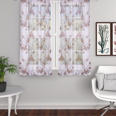 Coffee Color Floral Eyelet Window Curtains – Set of 2 Sheer Lightweight Drapes