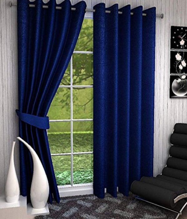 Coolstar Dark Blue Polyester Crush Curtains - Elegant 7 Feet Grommet Set