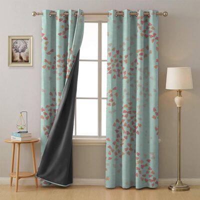 Coral Blue Geometric Print Blackout Curtains for Stylish Door Treatments