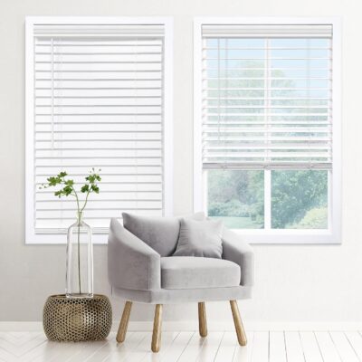 Cordless 2″ Faux Wood Blinds in Snow White – 21.25″ W x 64″ H