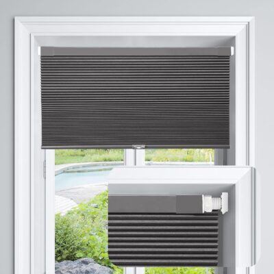 Cordless Cellular Shades: Midnight Black Blackout Blinds for 33″ W x 64″ H Windows