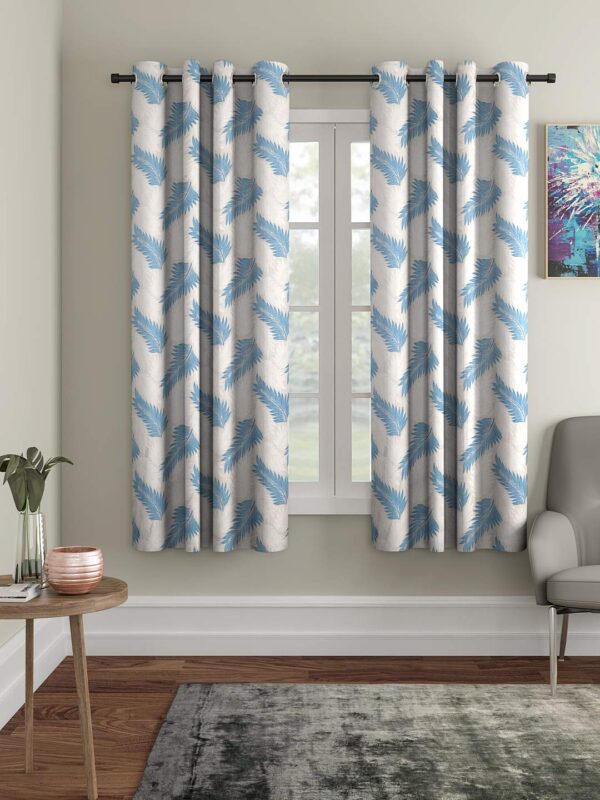 Cortina Blue Leaf Design Eyelet Curtains for Stylish Window Decor