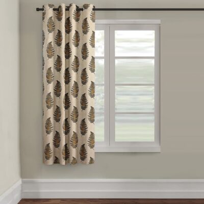 Cortina Brown Leaf Design Eyelet Window Curtain – 5-Feet Polyester Panel