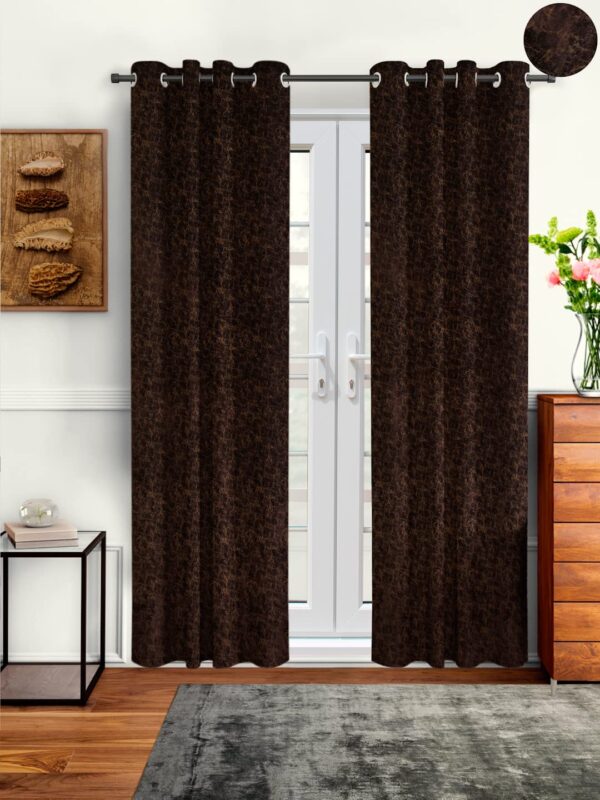 Cortina Brown Velvet Long Door Curtains - Stylish 9 Feet Eyelet Design