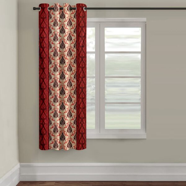 Cortina Maroon Damask Design Eyelet Curtain Panel for Stylish Windows