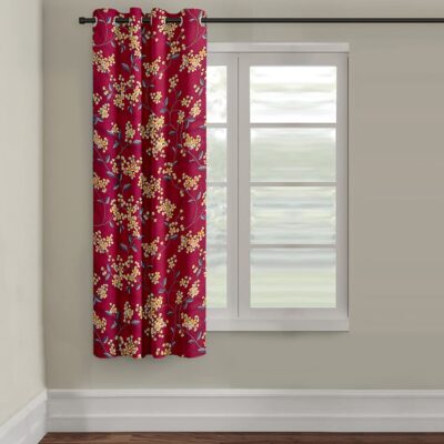 Cortina Maroon Floral Eyelet Curtain Panel for Stylish Window Decor