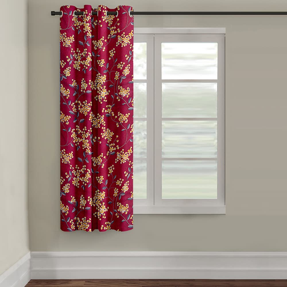 Transform Your Space with Cortina Maroon Floral Eyelet Curtain Panels