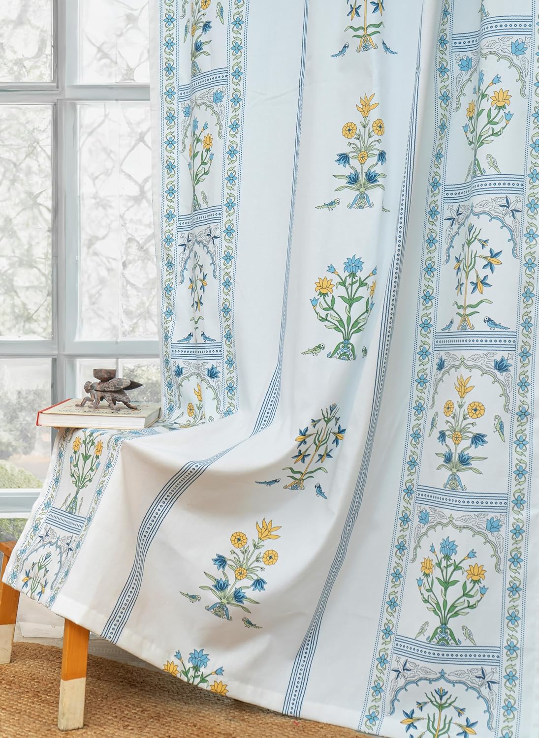 Elevate Your Space with Cotton Door Curtains Featuring Ethnic Temple Bird Print