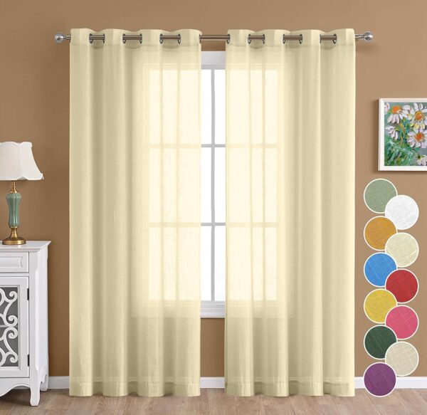 Cotton Linen Butter Cream Long Door Curtain Set with Steel Eyelet Rings