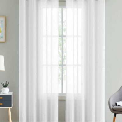 Cotton Linen Curtains Set of 2 for Elegant Home Decor in White